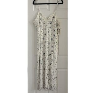 No Boundaries Women Maxi Dress Floral Lace Trim Ivory Blue Pink Slit XXL 20 NWT